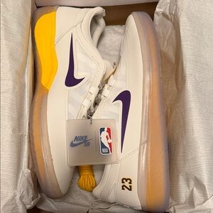 Nike SB Nyjah Free 2 NBA (Lakers)  White and Purple Shoes with Yellow Heel